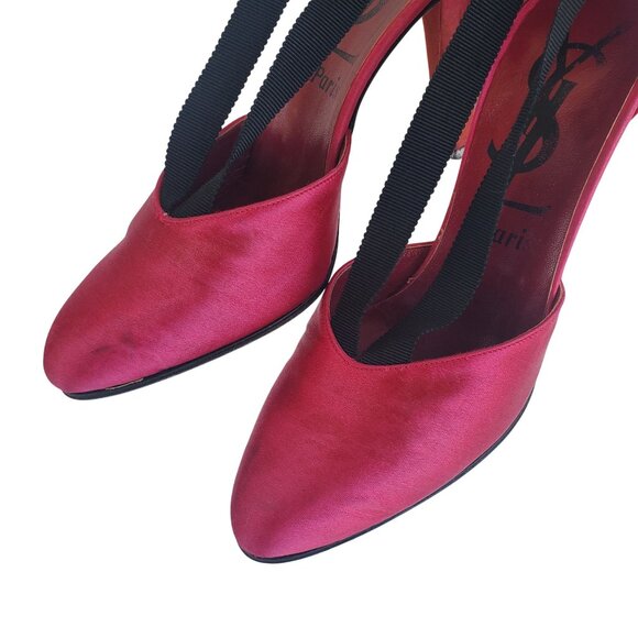 Vintage YSL Paris Silk Pumps 80s Yves San Laurent Strappy Heels 5 1/2 M - Picture 11 of 15